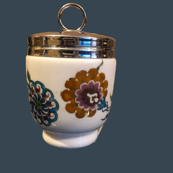 Vtg Royal Worcester Single Egg Coddler/Cup Palmyra Jacobean Pattern w/Metal Lid - Picture 2 of 7